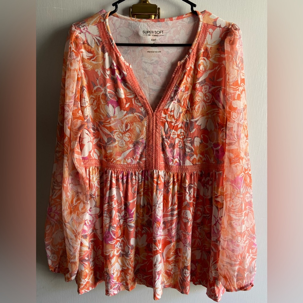 Torrid Floral Pink and Orange Blouse
